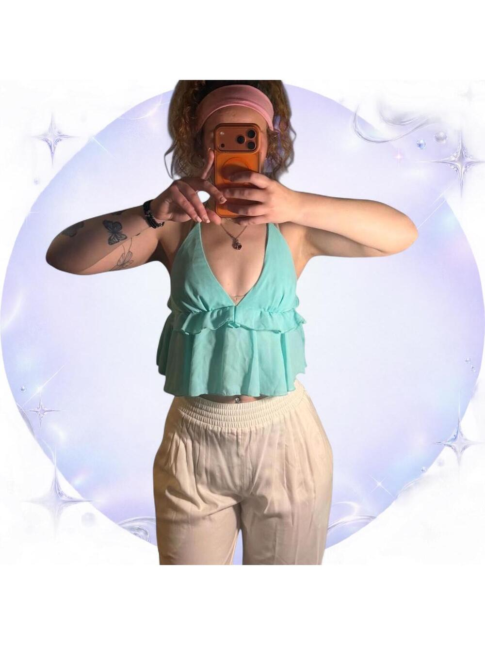 UUE Aqua Ruffle Halter Babydoll Top 🩵